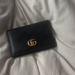 Gucci Black Leather Card Holder with Gold GG Logo